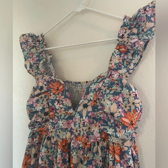 Festival Floral mini dress 🌸 Low V neck Empire waist XL - Picture 4 of 5